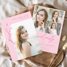 ホットピンクトレンディー写真卒業パーティー 招待状