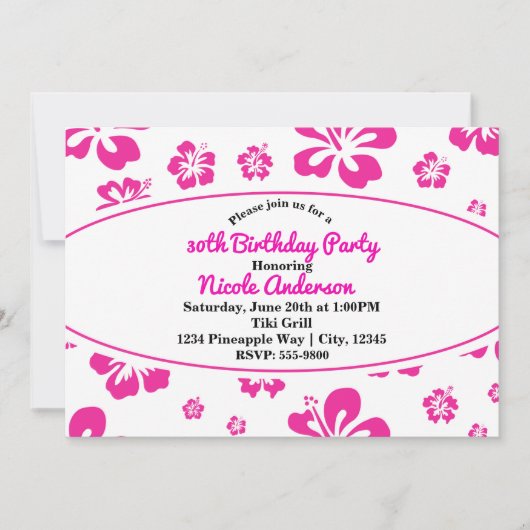 ホットピンクトロピカルハイビスカスフローラパーティの招待状 招待状 (正面)