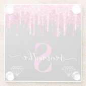 ホットピンクドリッピンググリッターオンブラックモノグラム ガラスコースター (裏面)