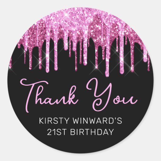 ホットピンクドリッピンググリッター誕生日 ラウンドシール (正面)