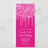ホットピンクドリッピンググリッター40歳の誕生日 招待状 (正面)