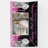 ホットピンクドリッピンググリッター&バルーン誕生日 横断幕 (縦)