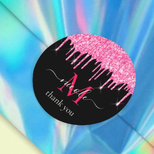 ホットピンクドリッピンググリッター+ブラックモノグラム感謝していU ラウンドシール