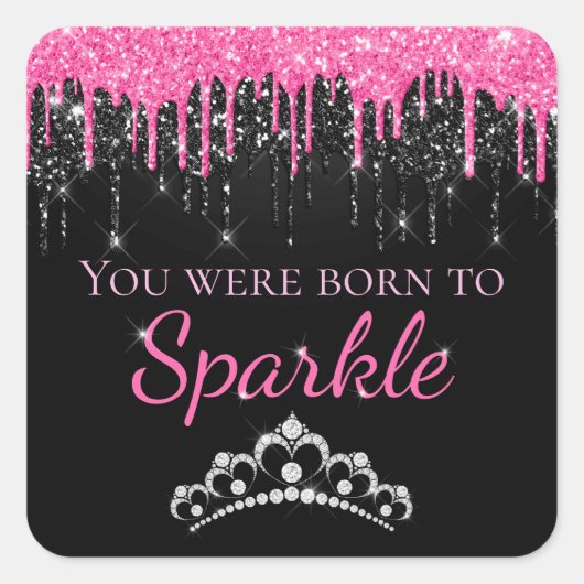 ホットピンクドリッフェイクプグリッター生まれへスパークル スクエアシール (正面)