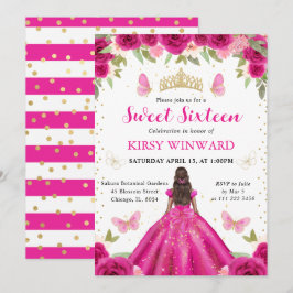 ホットピンクドレスダークスキンプリンセススウィート16 招待状