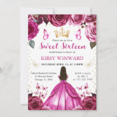 ホットピンクドレスブルネットプリンセススウィート16 招待状 (正面)