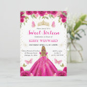 ホットピンクドレスブロンドプリンセススウィート16 招待状 (スタンド正面)