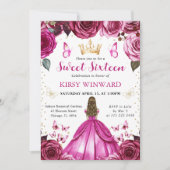 ホットピンクドレスブロンドプリンセススウィート16 招待状 (正面)