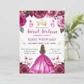 ホットピンクドレスブロンドプリンセススウィート16 招待状 (スタンド正面)