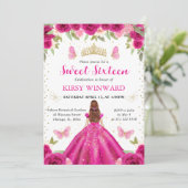 ホットピンクドレスレッドフォールドプリンセススウィート16 招待状 (スタンド正面)