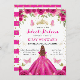ホットピンクドレスレッドフォールドプリンセススウィート16 招待状