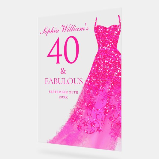 ホットピンクドレス40と素晴らしい40th誕生日パーティー アクリルサイン (傾斜)