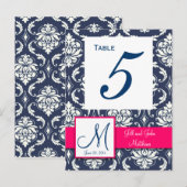 ホットピンクネイビーダマスク結婚式テーブル番号 ポストカード (正面/裏面)