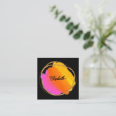 ホットピンクネオンおよびフェイク金ゴールドグリッター スクエア名刺 (スタンド正面)