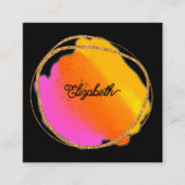 ホットピンクネオンおよびフェイク金ゴールドグリッター スクエア名刺 (正面)