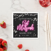 ホットピンクネオンをテーマにしたバルミツワー スタンダードカクテルナプキン (インサイチュ)