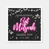 ホットピンクネオンをテーマにしたバルミツワー スタンダードカクテルナプキン (正面)