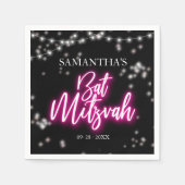 ホットピンクネオンをテーマにしたバルミツワー スタンダードカクテルナプキン (正面)