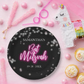 ホットピンクネオンをテーマにしたバルミツワー ペーパープレート (パーティー)