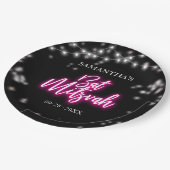 ホットピンクネオンをテーマにしたバルミツワー ペーパープレート (アングル)