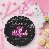 ホットピンクネオンをテーマにしたバルミツワー ペーパープレート (パーティー)