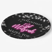 ホットピンクネオンをテーマにしたバルミツワー ペーパープレート (アングル)