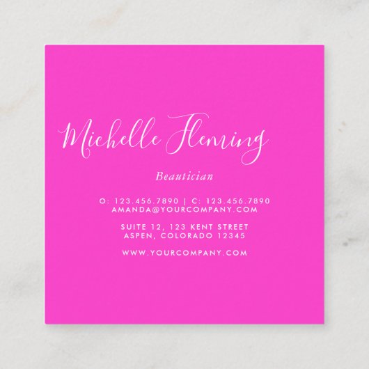 ホットピンクネオングリッタースクエアビジネスカード スクエア名刺 (裏面)