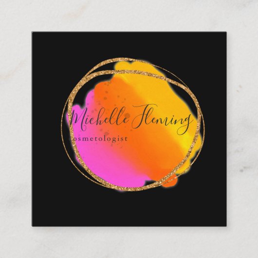 ホットピンクネオングリッタースクエアビジネスカード スクエア名刺 (正面)