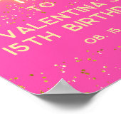 ホットピンクネオングロー金ゴールドグリッターパーティー歓迎 ポスター (角)