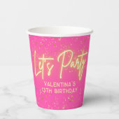 ホットピンクネオン白熱［赤熱］光を放つレッツパーティーグリッター誕生日 紙コップ (裏面)