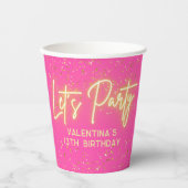 ホットピンクネオン白熱［赤熱］光を放つレッツパーティーグリッター誕生日 紙コップ (正面)