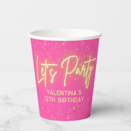 ホットピンクネオン白熱［赤熱］光を放つレッツパーティーグリッター誕生日 紙コップ