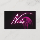 ホットピンクネオン&スモーク爪、 ネイル手書きスクリプト 名刺 (正面)