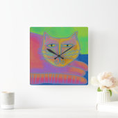 ホットピンクネコ抽象芸術アートスクエアウォールクロック スクエア壁時計 (ホーム)