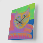 ホットピンクネコ抽象芸術アートスクエアウォールクロック スクエア壁時計 (傾斜)