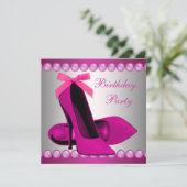 ホットピンクハイヒールシューズバースデーパーティー 招待状 (スタンド正面)