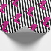 ホットピンクハイヒールシューズ白黒ストライプ ラッピングペーパー (角)