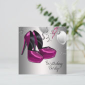 ホットピンクハイヒールシューズ誕生日パーティー 招待状 (スタンド正面)