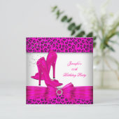 ホットピンクハイヒールシューヒョウ誕生日パーティー 招待状 (スタンド正面)