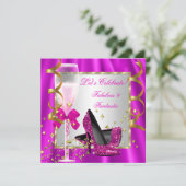 ホットピンクハイヒールシルバーウィメンズバースデーパーティー 招待状 (スタンド正面)