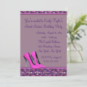 ホットピンクハイヒールシークインSweet sixteenパーティー 招待状 (スタンド正面)