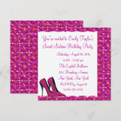 ホットピンクハイヒールピンクシークシークインSweet sixteenパーティー 招待状 (正面/裏面)