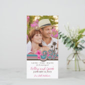 ホットピンクハイビスカストロピカルブルー波ビーチ写真 セーブザデート (スタンド正面)