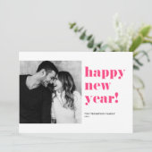 ホットピンクハッピーニューイヤー2025はっきりしたタイポグラフィ写真 シーズンカード (スタンド正面)