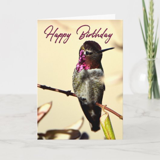 ホットピンクハッピーバースデーハミングバードフォトカード サンキューカード (正面)