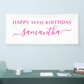 ホットピンクハッピー40歳の誕生日エレガント名 横断幕 (トレードショー)