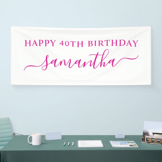 ホットピンクハッピー40歳の誕生日エレガント名 横断幕 (トレードショー)