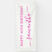 ホットピンクハッピー40歳の誕生日エレガント名 横断幕 (縦)