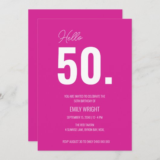 ホットピンクハローフィフティバーデイ招待状 招待状 (正面/裏面)