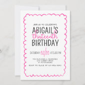 ホットピンクハンドドロードガールズ誕生日 招待状 (正面)